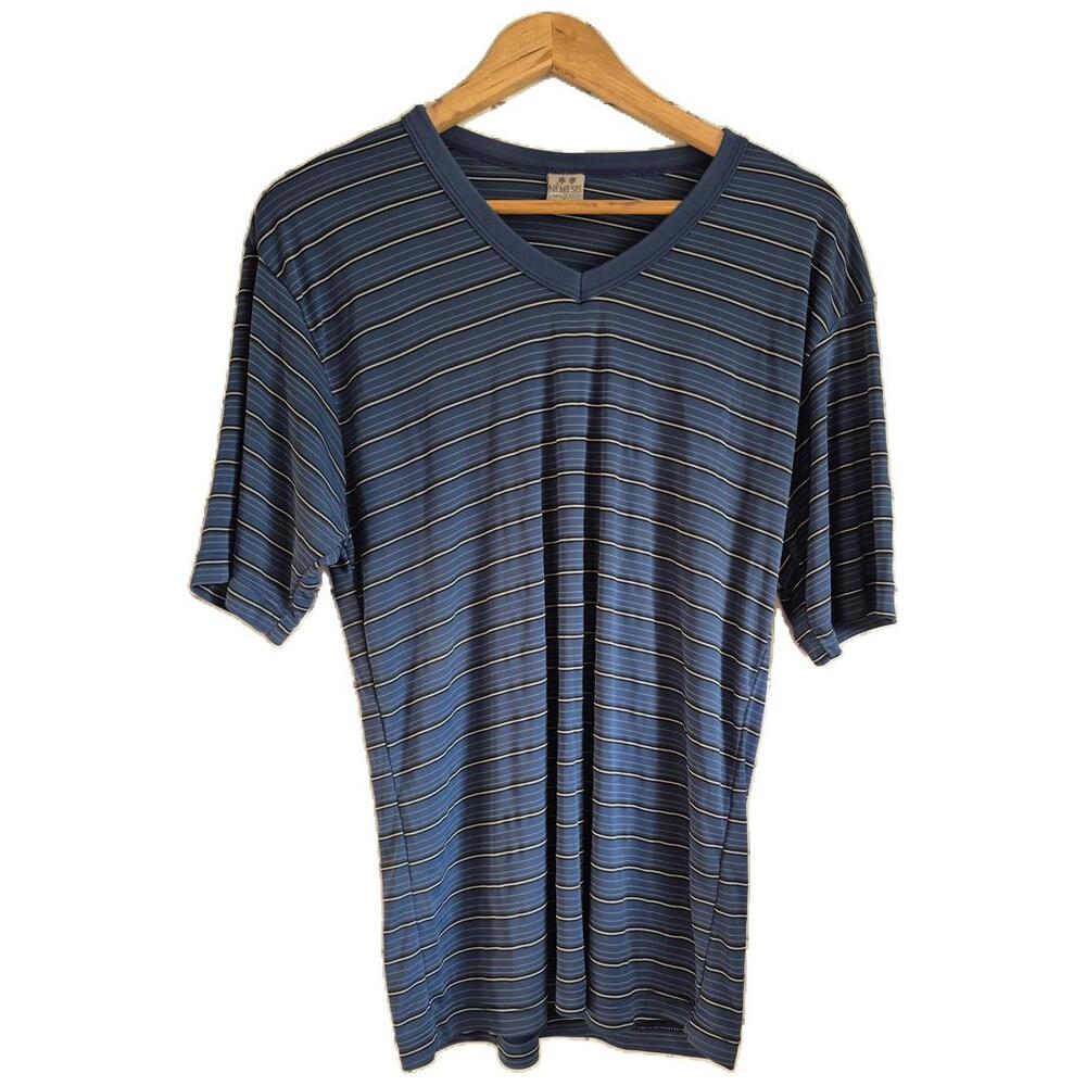 Nemesis Lingerie Noir Mens Short Sleeve Shirt V-Neck Color Blue White